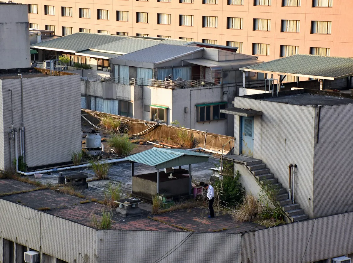 Roof Replacement in Elizabeth — flat rooftops of a dense neighborhood